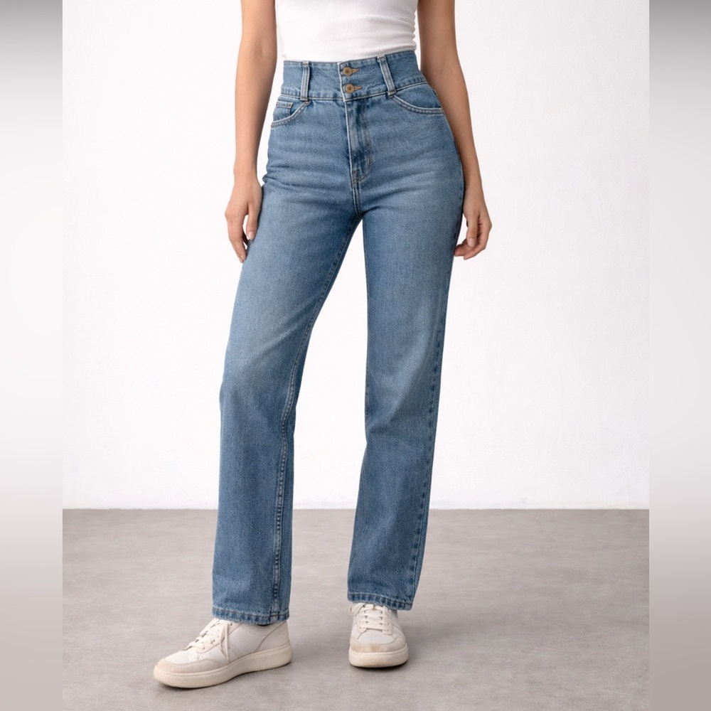 Johnathan Simkhai Ultra High Rise High Waist Slim‎ Straight leg Med Wash Jean 26